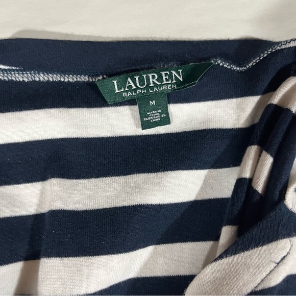 Lauren Ralph Lauren Navy and White Cuffed Sleeve Boxy Striped Tee Nautical - Picture 6 of 8
